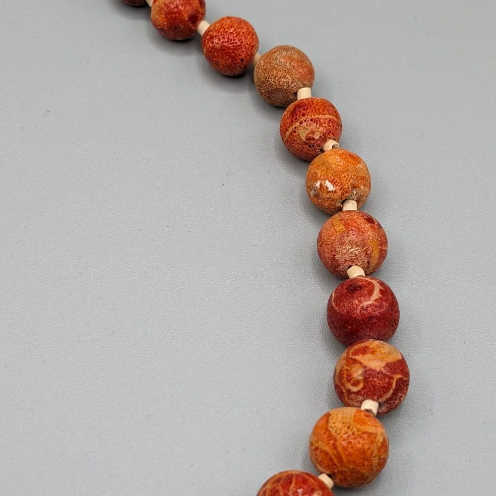 COPY - Vintage Raw Unpolished Natural Coral Bead Necklace - Picture 12 of 15